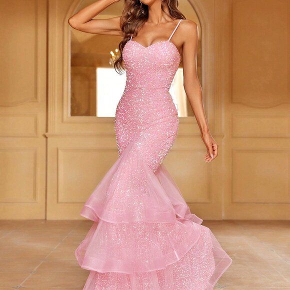 Pink Elegant Women's Backless Party Dress - Picture 4 of 6